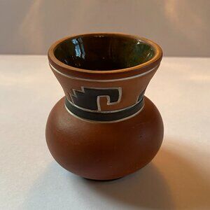 Vintage Mexican Folk Art Pottery Armando de Mexico Mayan Motif Red Matte